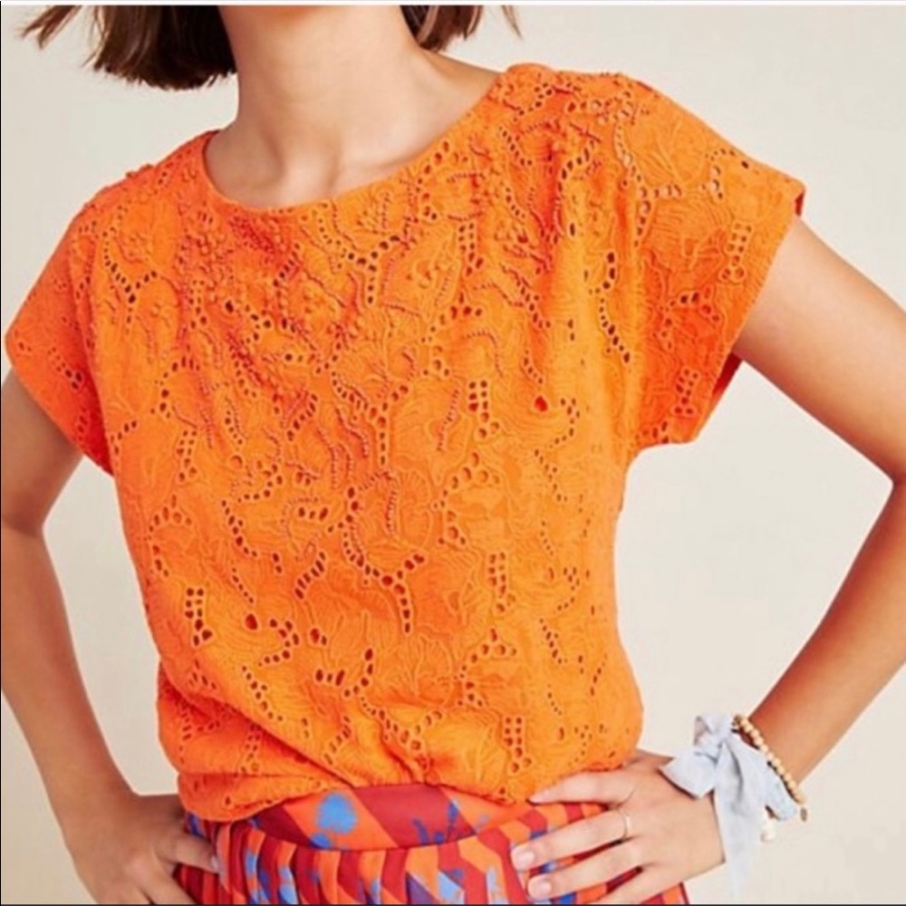 Anthropologie Maeve Karine Orange Lace Beaded Eyelet Top
